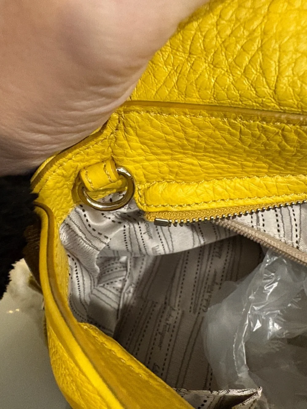 Salvatore Ferragamo Yellow Pebbled Leather Satchel with Crossbody Strap